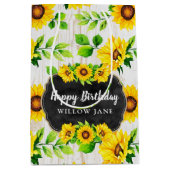 ひまわり素朴と木柄パーティー名前をカスタムする ミディアムペーパーバッグ (正面)