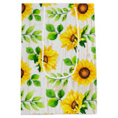 ひまわり素朴と木柄パーティー名前をカスタムする ミディアムペーパーバッグ (裏面)