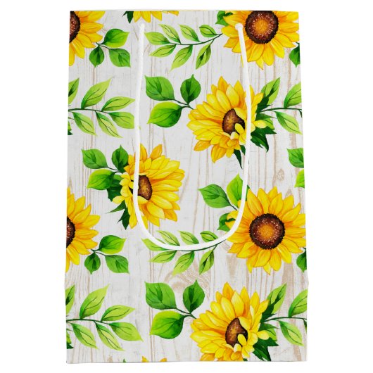 ひまわり素朴と木植物模様パーティー ミディアムペーパーバッグ (裏面)