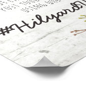 ひまわり素朴と木結婚のハッシュタグの写真のサイン ポスター (角)