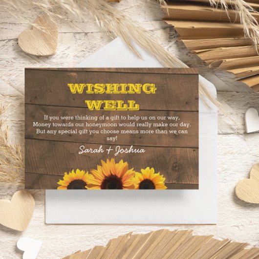 ひまわり素朴と木結婚の願い エンクロージャーカード