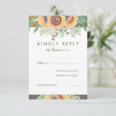 ひまわり素朴と木製ウェディングRSVPカード 出欠カード (スタンド正面)