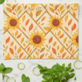 ひまわり素朴と紅葉水彩 キッチンタオル (折り畳み)