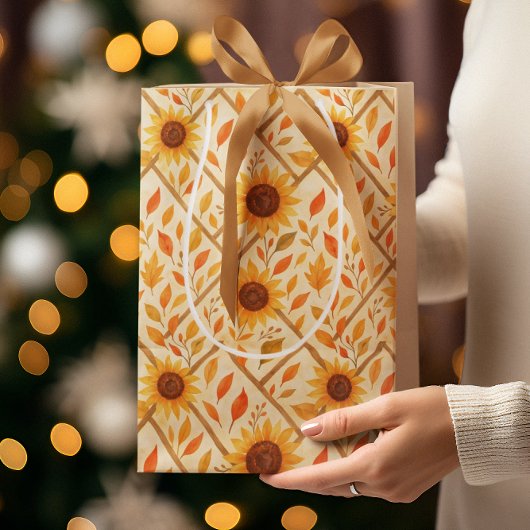 ひまわり素朴と紅葉水彩 ミディアムペーパーバッグ