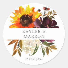 ひまわり素朴と紫のフローラありがとう ラウンドシール