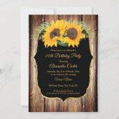 ひまわり素朴なウッドブラック金ゴールドパーティー 招待状 (正面)
