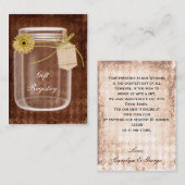 ひまわり素朴なメイソンの瓶のギフト登録カード エンクロージャーカード (正面/裏面)