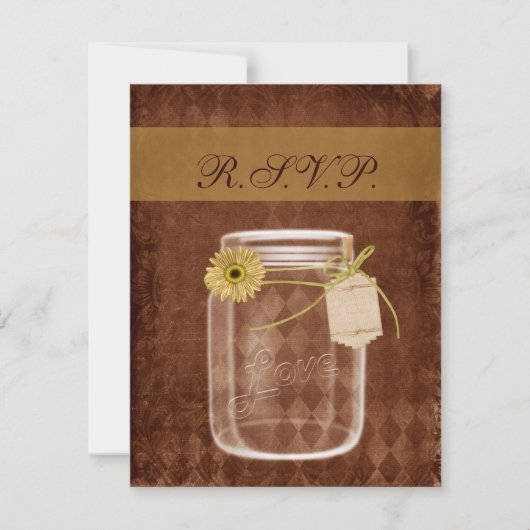 ひまわり素朴なメイソンジャー結婚式rsvp 出欠カード (正面)