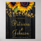 ひまわり素朴な木材秋の結婚式歓迎サイン ポスター (正面)