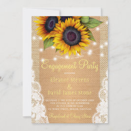 ひまわり素朴な田舎のバーラップレース婚約 招待状