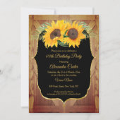 ひまわり素朴な納屋のドアブラック金ゴールドパーティー 招待状 (正面)