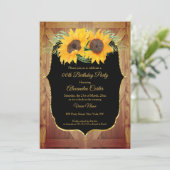 ひまわり素朴な納屋のドアブラック金ゴールドパーティー 招待状 (スタンド正面)