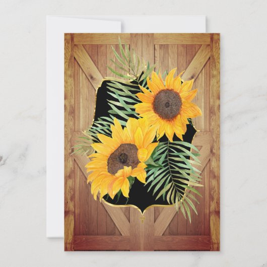 ひまわり素朴な納屋のドアブラック金ゴールドパーティー 招待状 (裏面)