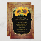 ひまわり素朴な納屋のドアブラック金ゴールドパーティー 招待状 (正面/裏面)