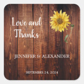 ひまわり素朴な納屋の木の愛感謝していと結婚の スクエアシール (正面)