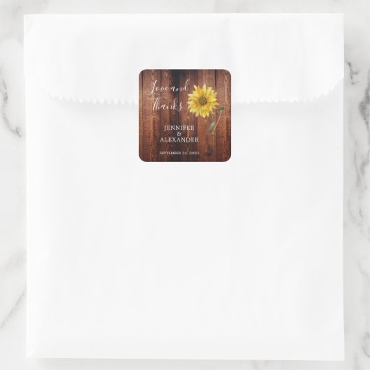 ひまわり素朴な納屋の木の愛感謝していと結婚の スクエアシール (バッグ)