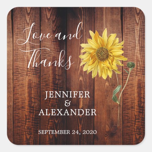 ひまわり素朴な納屋の木の愛感謝していと結婚の スクエアシール (正面)