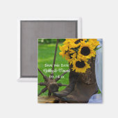 ひまわり素朴のカウボーイのブーツ日付を保存 マグネット (正面/裏面)