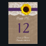 ひまわり素朴のコレクシ結婚ョン – 紫 テーブルナンバー<br><div class="desc">素朴なヒマワリ素晴らしコレクションはラステックなバーラップ効果の背景を持つデザインで、ヴィンテージの白レース効果のトリムはヒマワリと紫のリボンで仕上げ素晴らしたロマンチックな。これらのテーブル番号カードはパーソナライズされた、あなたの特別な機会のために使用することができ、あなたの結婚、ブライダルシャワー、婚約パーティ、誕生日パーティーのためのあなたの完璧なテーブルセンターピースを作る。*ザズルは印刷物のみを販売しており、バーラップ、レース、ひまわり実在、リボン材料を一切使用していない。***ご注文方法***おカスタマイズして、各テーブル番号カードをカートに1枚ずつ追加する。Zazzleは現在、注文された後に製品の任意のカスタマイズを許可するシステムを持っていない。</div>