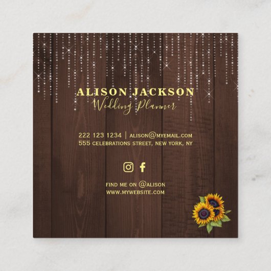 ひまわり素朴のストリングライトウェディングプランナー スクエア名刺 (裏面)