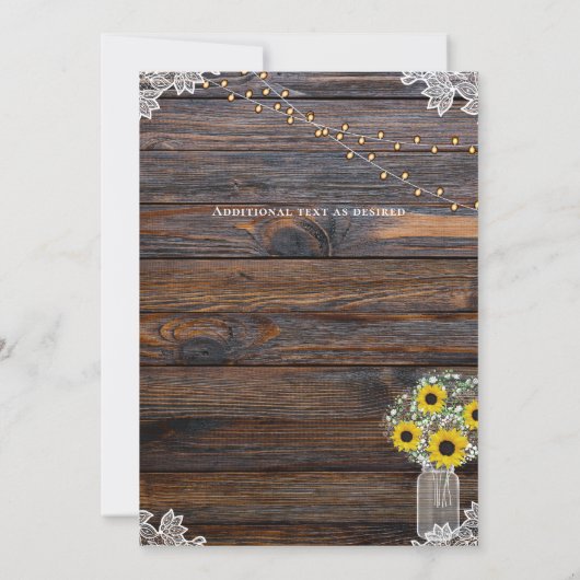 ひまわり素朴のストリングライトライト招待状ウェディング (裏面)