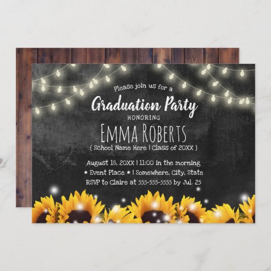 ひまわり素朴のチョークボード卒業 招待状 (正面/裏面)