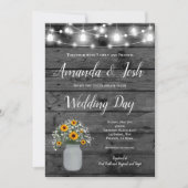 ひまわり素朴のバービーズブレスメイソンジャー結婚ズ 招待状 (正面)