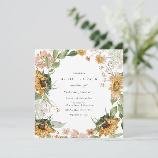 ひまわり素朴のブライダルシャワーへの招待 招待状 (スタンド正面)