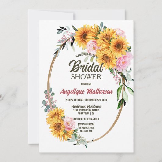 ひまわり素朴のブライダルシャワーへの招待 招待状 (正面)