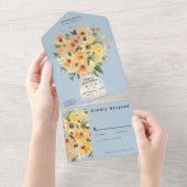 ひまわり素朴のブーケ水の色すべて1つのInv内 オールインワン招待状 (貼ってはがせる)