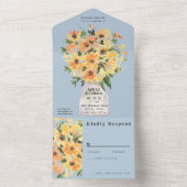 ひまわり素朴のブーケ水の色すべて1つのInv内 オールインワン招待状 (内側)