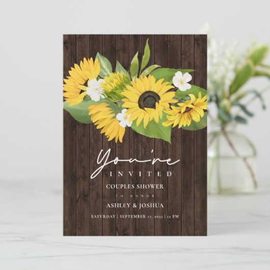 ひまわり素朴のブーケ結婚のカップルのシャワー 招待状 (スタンド正面)