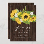 ひまわり素朴のブーケ結婚のカップルのシャワー 招待状 (正面/裏面)