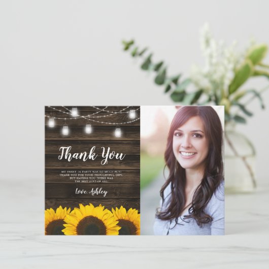 ひまわり素朴のメイソンの瓶のライト甘い16写真 サンキューカード (スタンド正面)