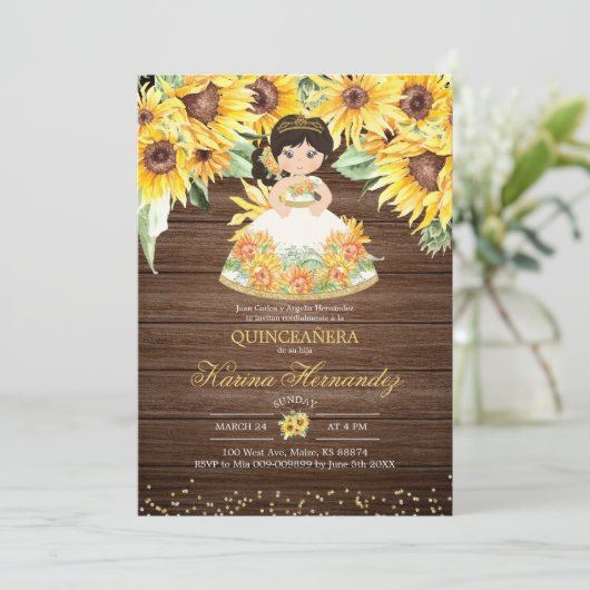 ひまわり素朴のメキシコ人少女Mis Quince Invitation 招待状 (スタンド正面)