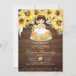 ひまわり素朴のメキシコ人少女Mis Quince Invitation 招待状