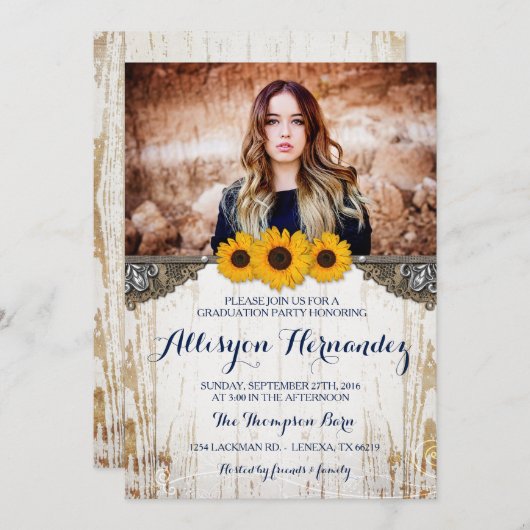 ひまわり素朴の卒業写真の発表 招待状 (正面/裏面)