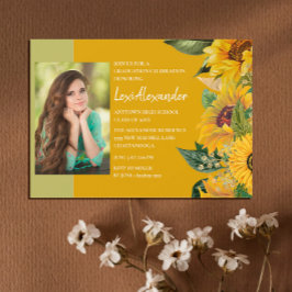 ひまわり素朴の卒業式パーティーガール写真 招待状