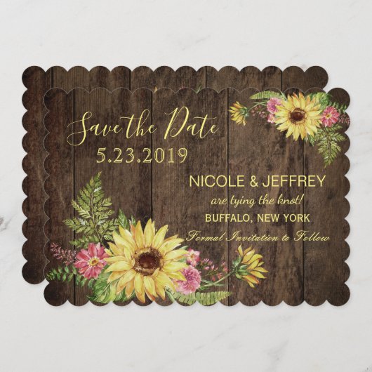 ひまわり素朴の国の結婚式の日付を保存 セーブザデート (正面/裏面)