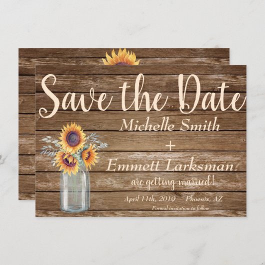 ひまわり素朴の国ヴィンテージ木材の保存日付 セーブザデート (正面/裏面)