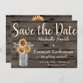 ひまわり素朴の国ヴィンテージ木材の保存日付 招待状 (正面/裏面)