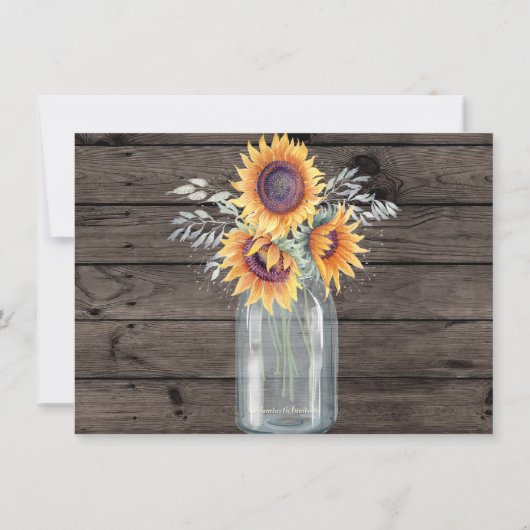 ひまわり素朴の国ヴィンテージ木材の保存日付 招待状 (裏面)