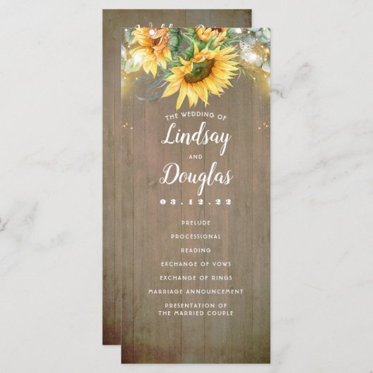 ひまわり素朴の国秋の結婚式プログラム プログラム (正面/裏面)