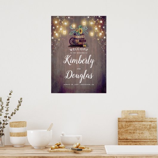 ひまわり素朴の国秋の結婚式標識 ポスター (キッチン)