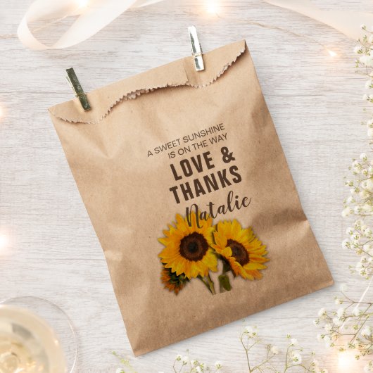 ひまわり素朴の愛と赤ちゃん感謝していのシャワー フェイバーバッグ (クリップ留めされた状態)