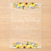 ひまわり素朴の文字列ライトカントリーウェディング アクリル招待状 (正面)