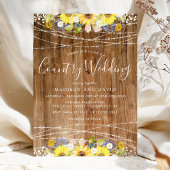 ひまわり素朴の文字列ライトカントリーウェディング 招待状