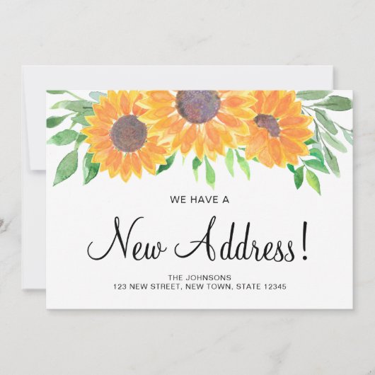 ひまわり素朴の新しい住所の引越し告知 招待状 (正面)