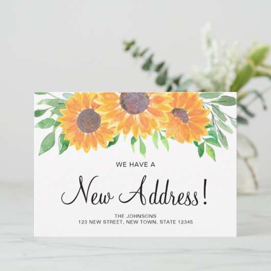 ひまわり素朴の新しい住所の引越し告知 招待状 (スタンド正面)