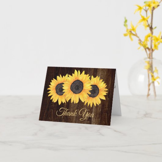 ひまわり素朴の木のサンキューカード カード (黄色い花)
